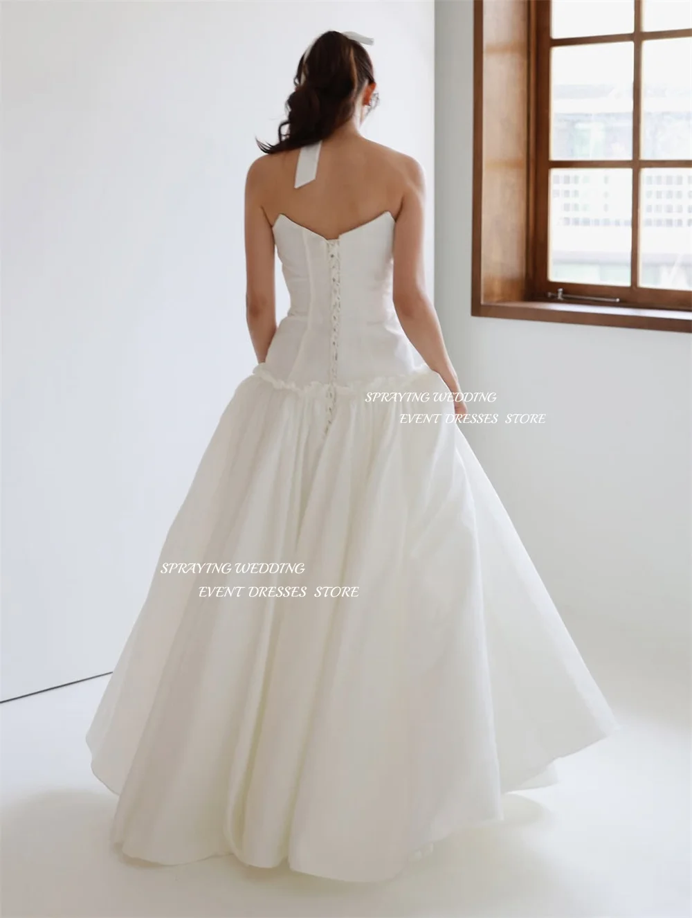 SPRAYING Einfaches elfenbeinfarbenes Taft-Hochzeitskleid, Korea-Fotoshooting, trägerlos, A-Linie, lange Brautkleider, Korsett, maßgeschneidert,  soi