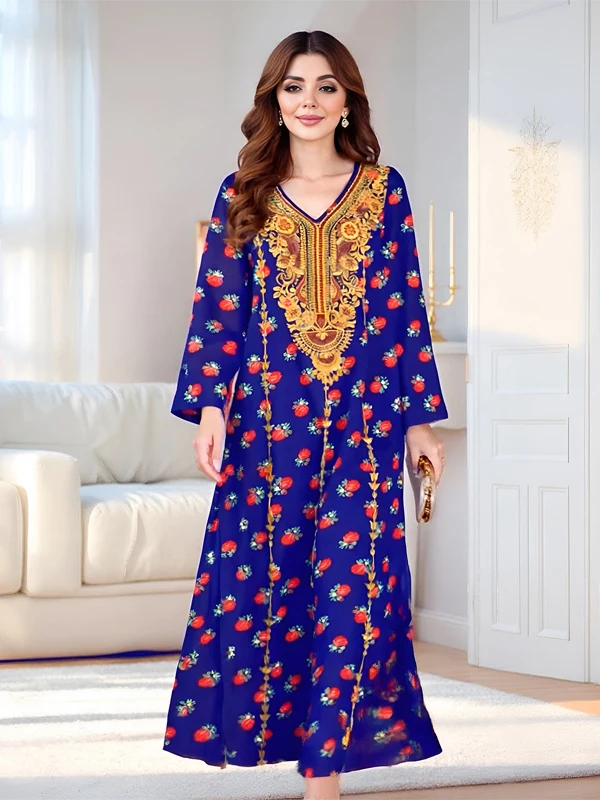 

Длинное платье Magic Queen Middle East Cross с V-образным вырезом и клубничным принтом, юбка А-силуэта с завышенной талией для женщин, весна-лето-осень