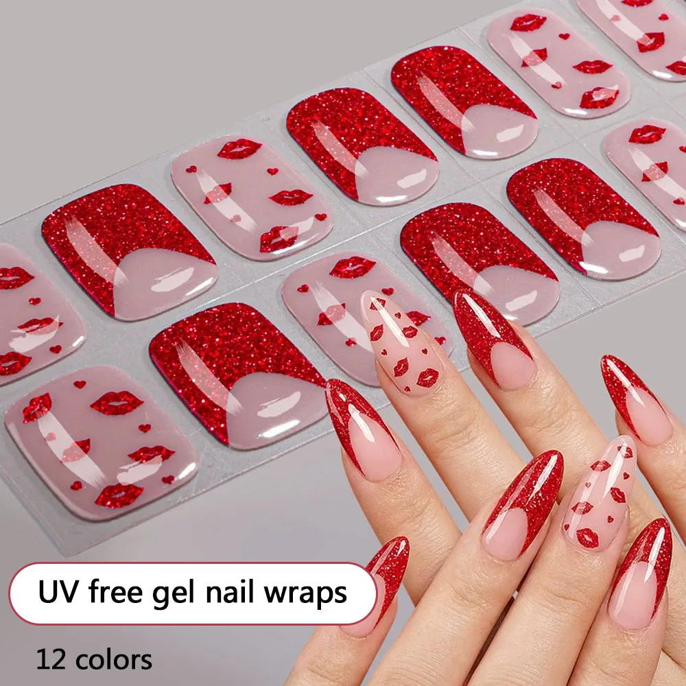 

Наклейки для ногтей с красными сердечками, полное покрытие, французский дизайн, DIY маникюр, гель-наклейки, долговечные, водостойкие, не требуют полимеризации, декоративные наклейки для ногтей