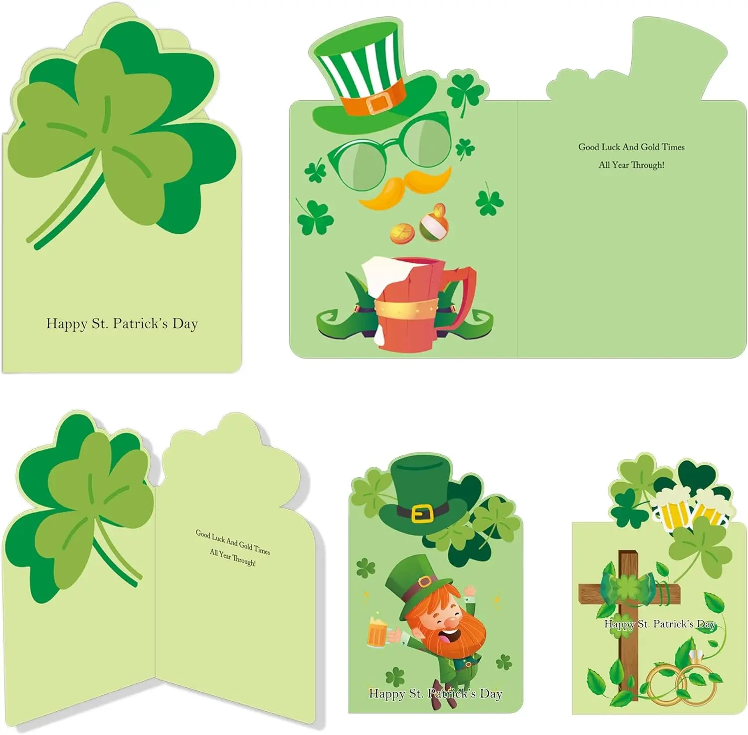 20 Sets Greetings St. Patrick's Day Greeting Cards with Envelopes - 4 x 6 Inch Assorted Irish St Patrick's Elements Shaped Cards