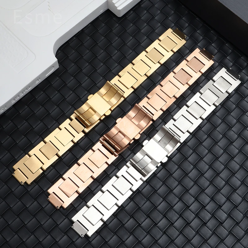 Per Cartier Ballon Bleu De Series Impermeabile resistente al sudore Interfaccia convessa Cinturino per orologio in acciaio inossidabile massiccio Multi-taglie disponibili