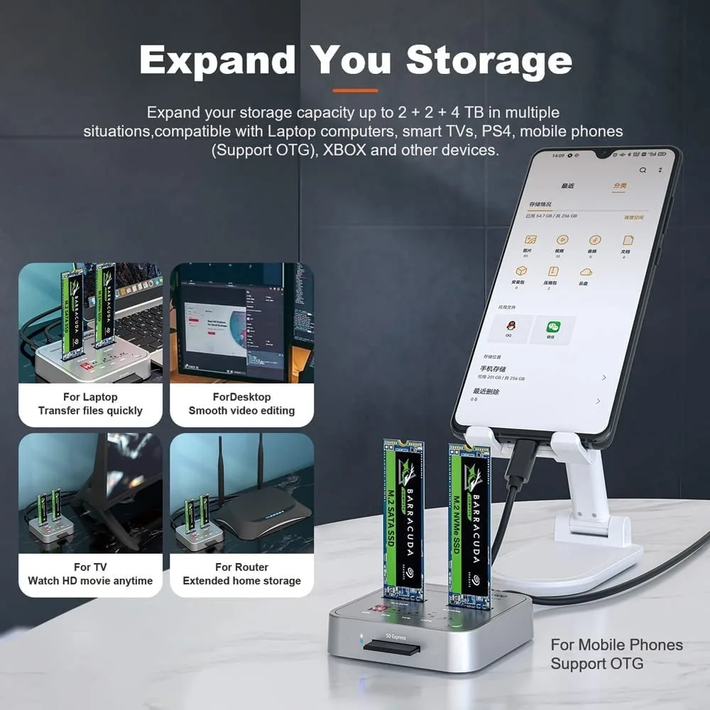 Imagem -03 - Maiwo-dual Bay Docking Station Sata Nvme Usb 10gbps Solid State Drive Leitor de Cartão sd Suporte Clone Offline M.2