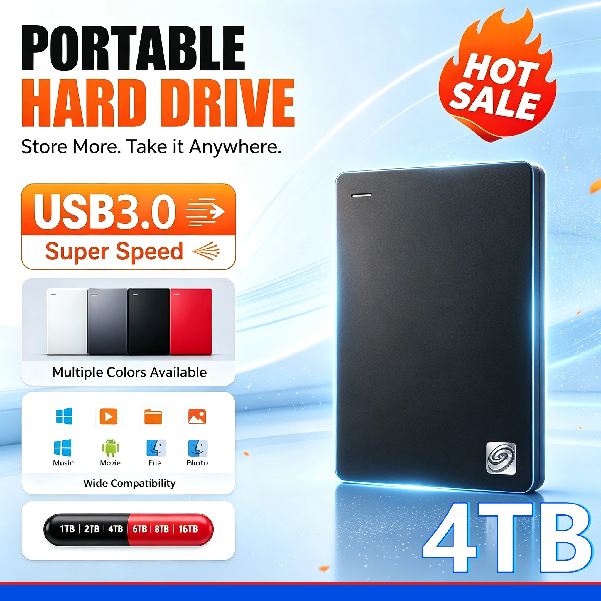 New Portable External Hard Drive 2.5 Inch USB3.0 High Speed 500GB 1TB Extended Storage Disk For Laptop Desktop PC