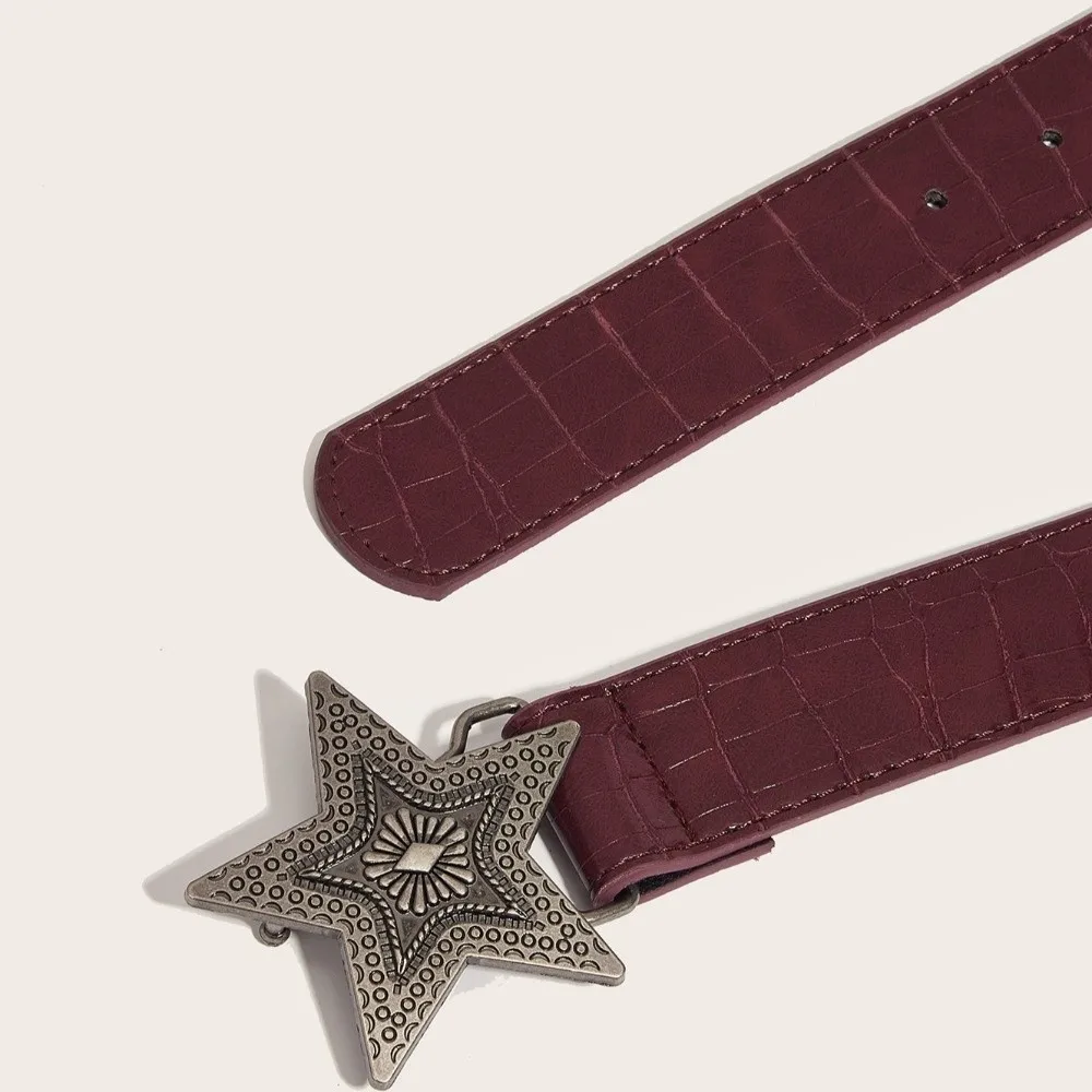 Y2k Style Five-pointed Star Buckle Women's Belt PU Leather Girdle Fashion Jeans Belt Red All-Matched Hip-hop Waistband