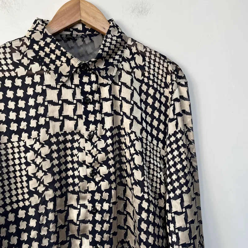 WVGA ربيع وصيف جديد رجل المد houndstooth شبه شير تصميم شخصية قمصان طويلة الأكمام المتخصصة شيك بلايز عادية Ins W13323