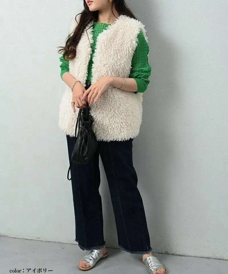 سترة من الفرو الصوفي العصرية من Ele متعددة الألوان من العلامة التجارية Amoment الفاخرة Jaet مستديرة بدون زر بطول منتظم