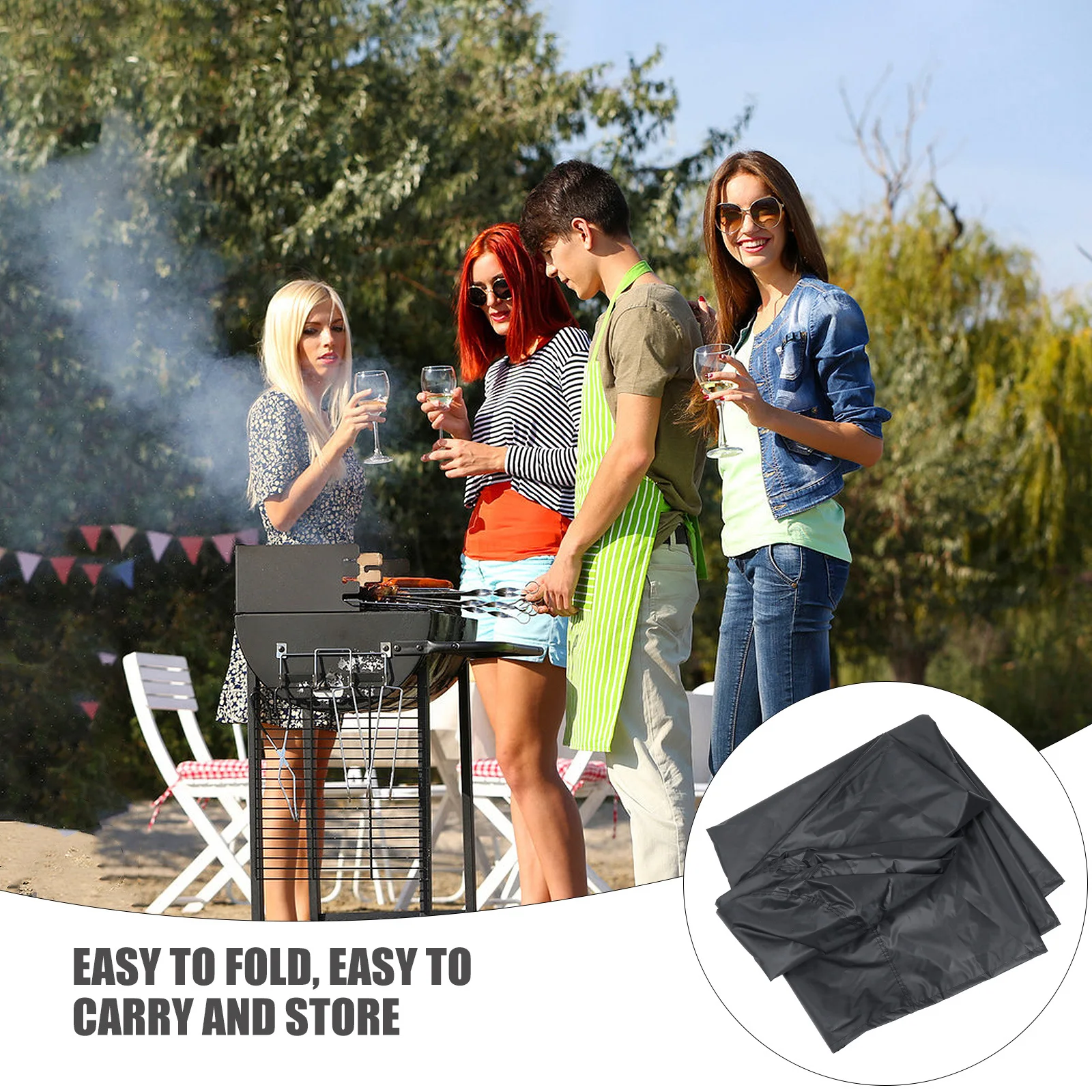 Cubierta impermeable para barbacoa, cubierta cuadrada de poliéster para horno de barbacoa, resistente al viento, Protector de parrilla resistente a los rayos UV, fácil de llevar
