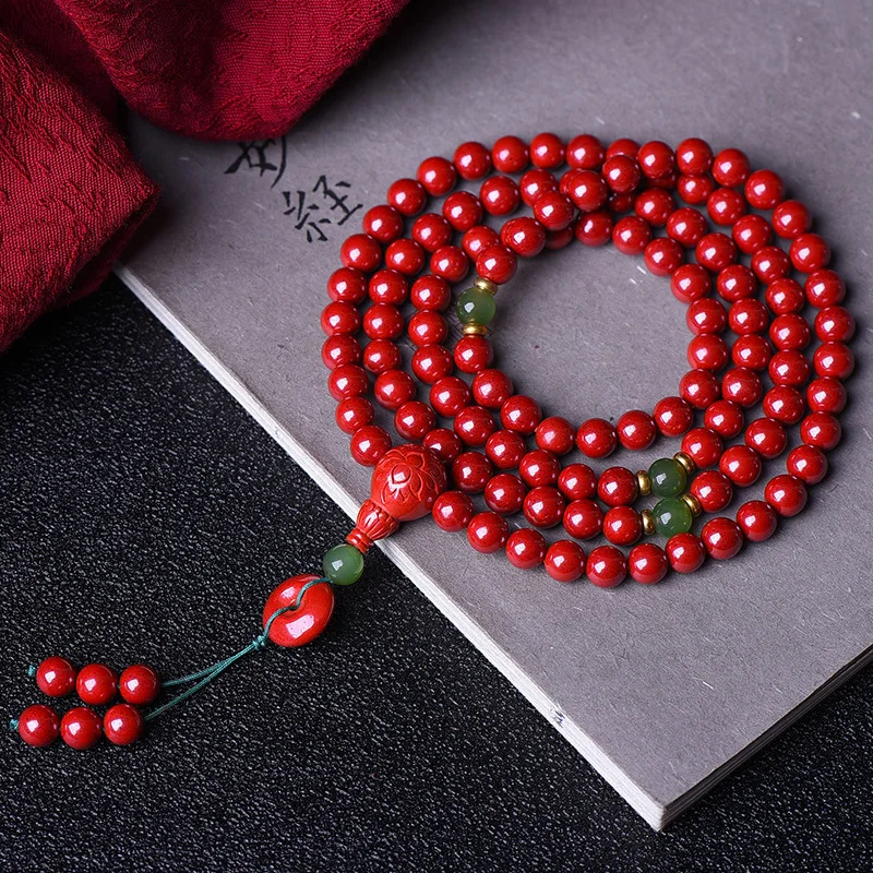 Natural Emperor Sand 108 Bead Necklace Women with Ruyi Clasp, Multi-loop Bracelet