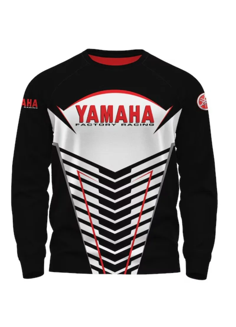 2026 Summer Yamaha Fashion Round Neck Long Sleeved Striped T-shirt, Men's and Women's Trendy Casual Motorcycle Riding Clothes