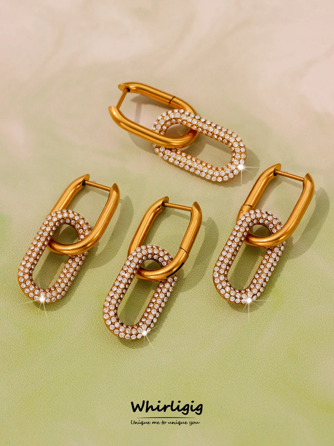 

Shiny Oval Pendant Earrings For Women with Zircon Inlaid Trendy Stainless Steel Gold Plated Female Ear Hoop Jewelry