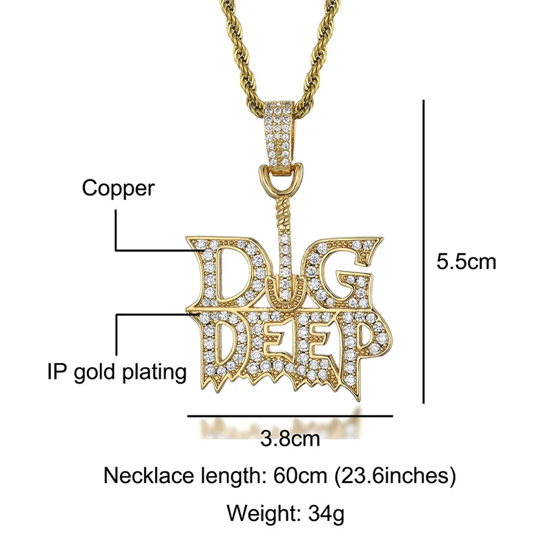 Hip Hop Claw Setting 5A+ Cubic Zirconia Bing Iced Out Anchor Big Deep Letter Pendants Necklace for Men Rapper Jewelry Gift