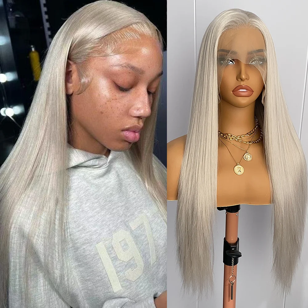 

Ash Blonde Lace Wig Highlight 13x4 Long Straight Synthetic Lace Front Wigs for Women Mix Color Heat Resistant Natural Hairline