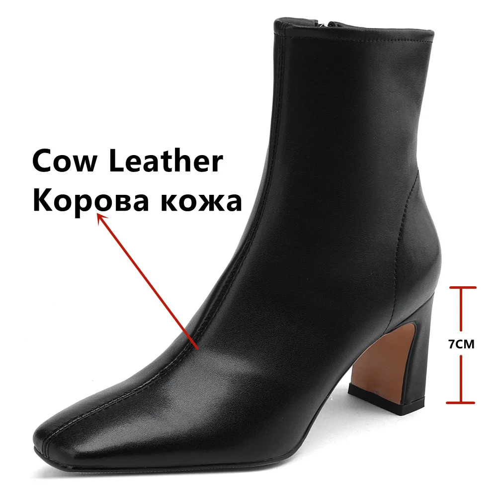 FEDONAS Newest High Heels Women Short Boots Elegant Square Toe Office Lady Shoes Woman Genuine Leather Side Zipper Autumn Winter