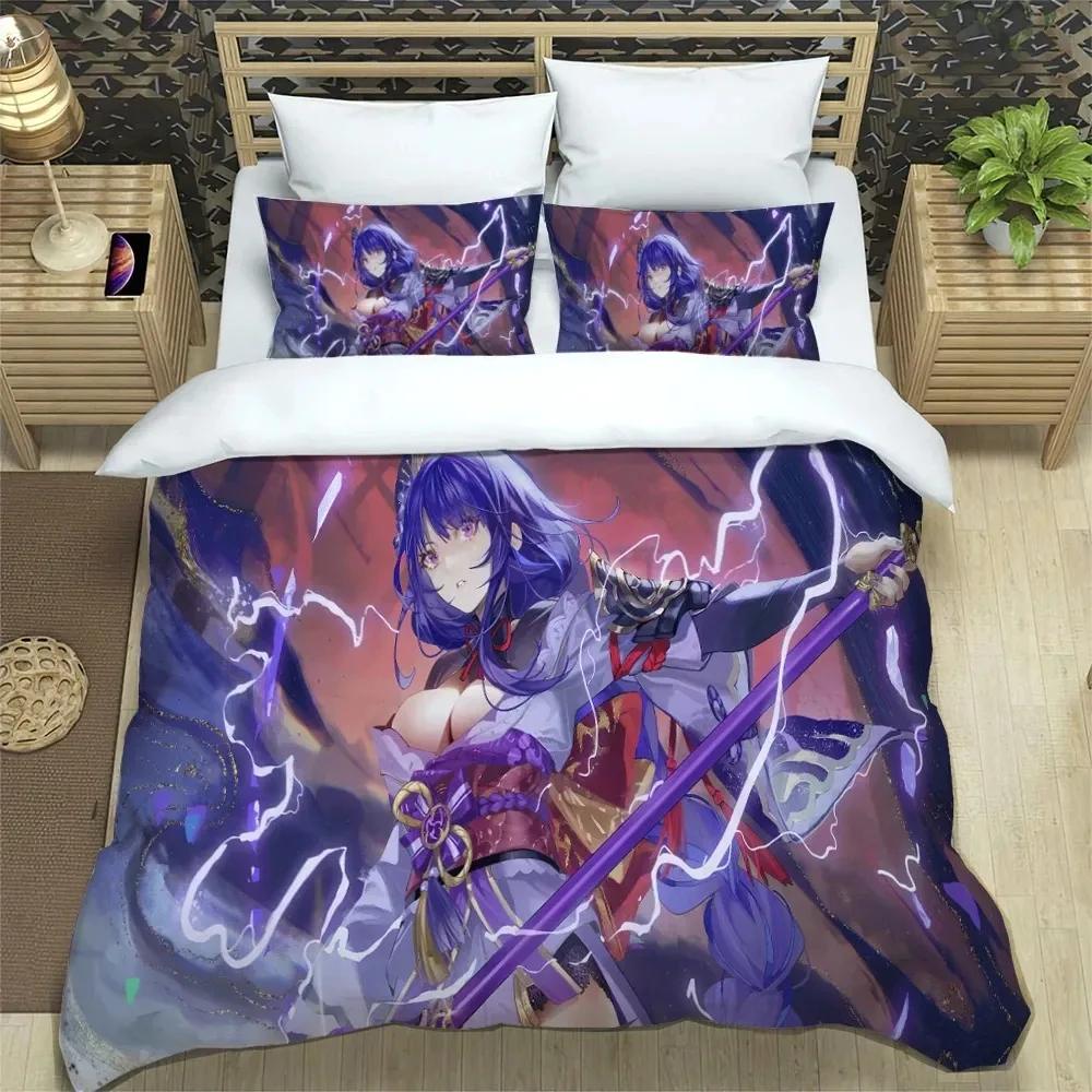 Anime Genshin Impact Bedding Set Boys Girls Twin Queen Size Duvet Cover Pillowcase Bed Kids Adult Fashion Home Textileextile