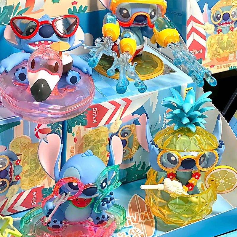 Disney-Stitch Summer Carnival Series Blind Box, Anime Bonitos, Ornamento da Moda, Coleção Modelo Boneca, Mystery Box, Surpresa Presentes