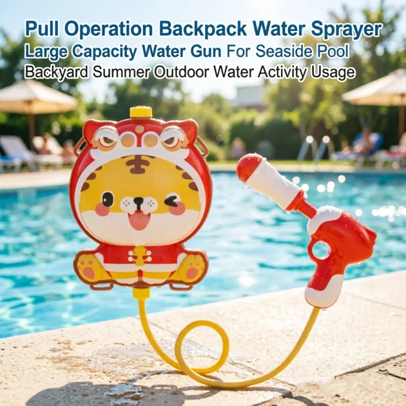 Large Capacity Backpack Water Gun Pull Operated Sprayer With Hose For Pool Seaside Backyard Summer Outdoor Water Scene Use