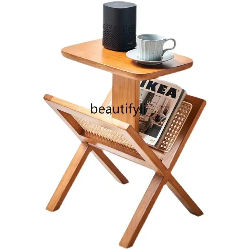 Living Room Sofa Storage Side Table Rattan Small Bookshelf Log Shaped Small Tea Table