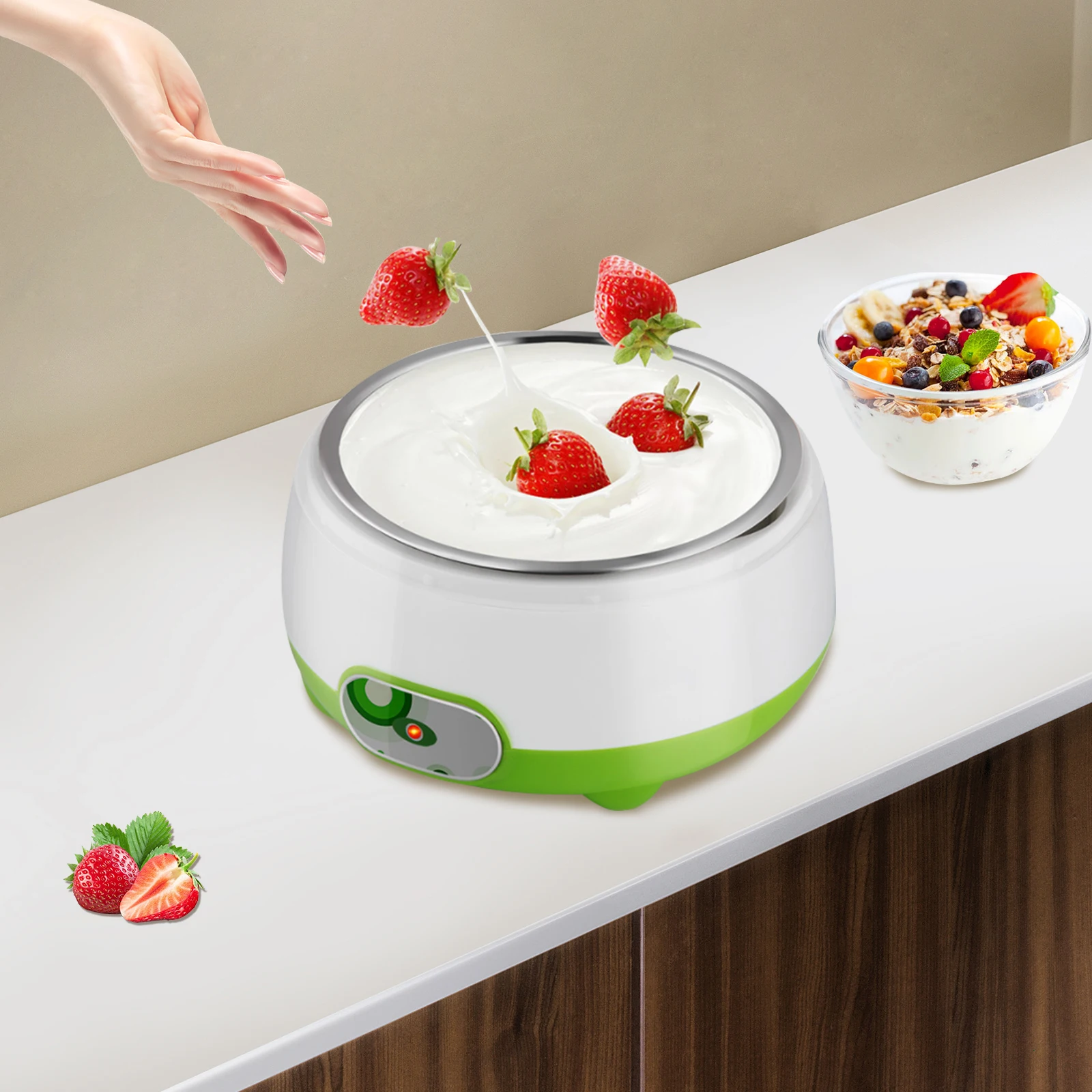 ماكينة صنع الزبادي سعة 1 لتر، درجة حرارة ثابتة تلقائية، ماكينة صنع الزبادي مع وعاء داخلي من الفولاذ المقاوم للصدأ للمنزل