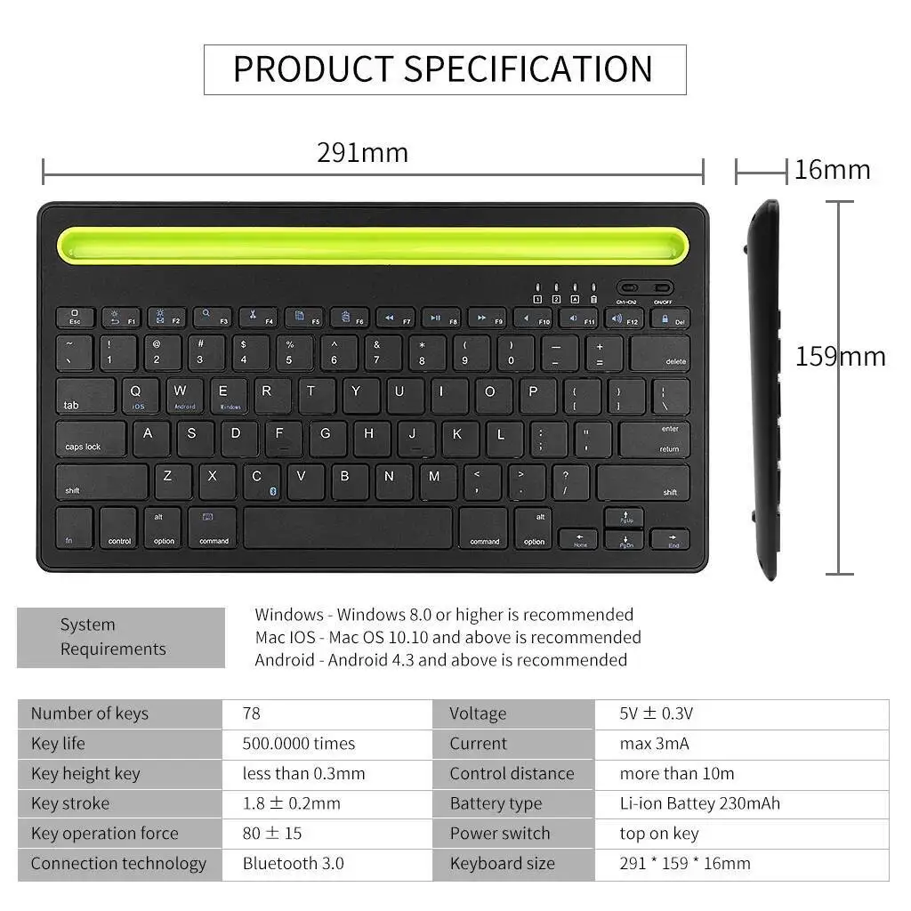Mini Bluetooth Keyboard For Tablet Laptop PC Wireless 78 keys Slim Rechargeable Multimedia Keyboard For Android ios Windows Mac