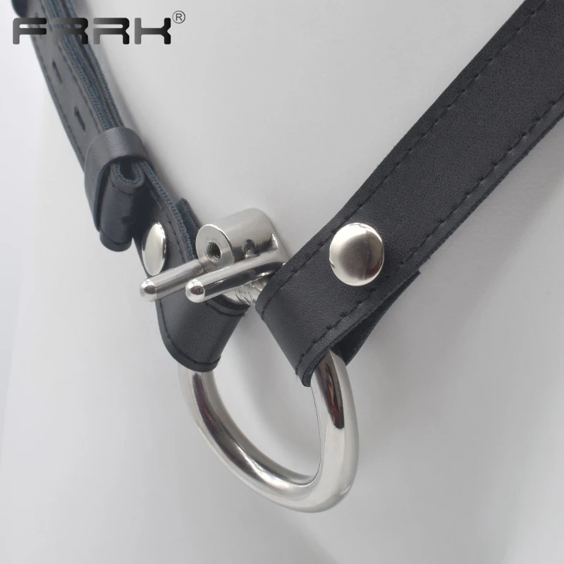 FRRK Metal Chastity Cage Permanent with Bondage PU Belt Pressure Release New Small Erect Denial Erotic Sex Toys Shop