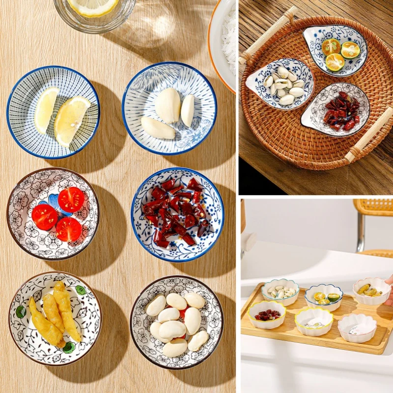 

Japanese Mini Ceramic Plate Barbecue Dipping Sashimi Sushi Soy Sauce Dishes Household Desktop Snack Fruit Dessert Plates