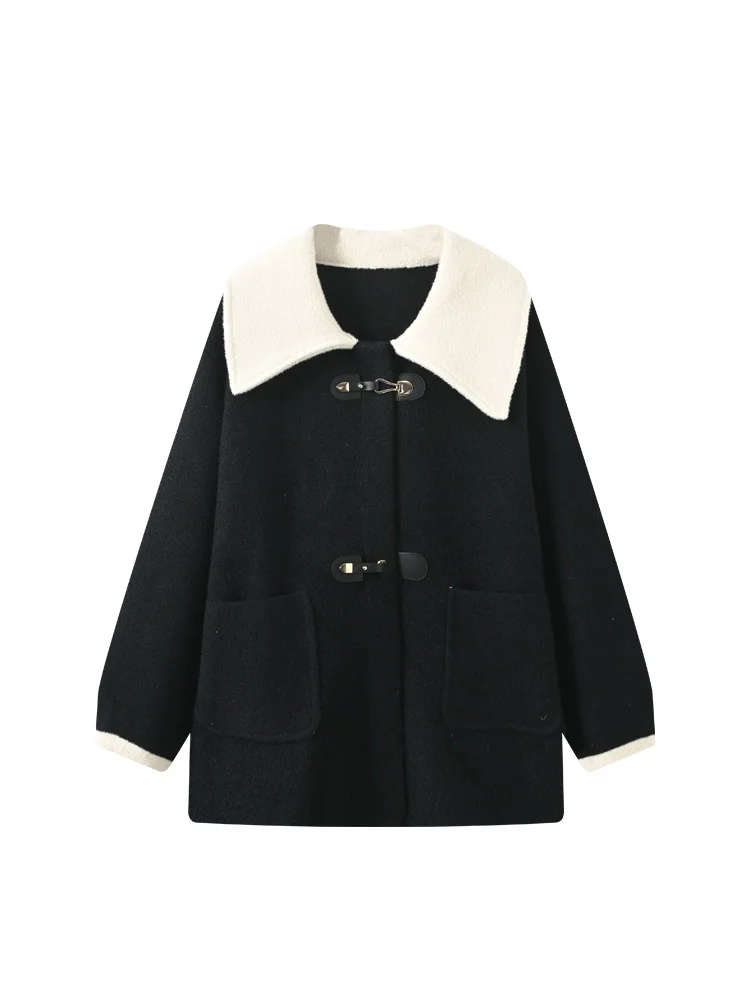 

Faionable Long Sve Jaet с отложным воротником для женщин больших размеров, осенний сезон, антивозрастной топ Little Fraance