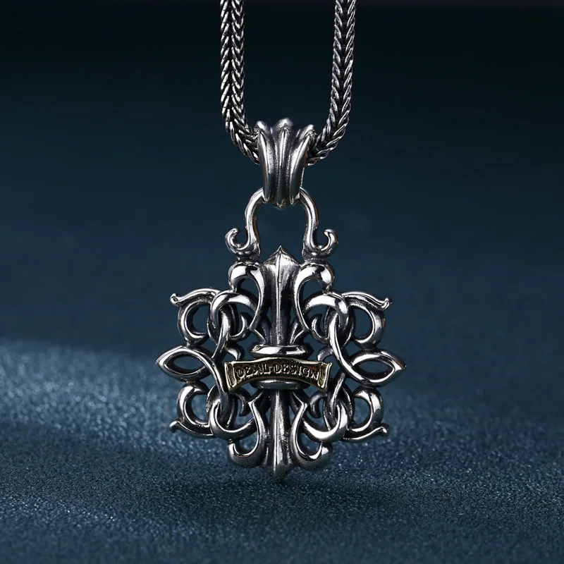 

Wholesale s925 sterling silver necklace pendant men's hollow vine pattern pendant Thai silver vintage distressed ornament