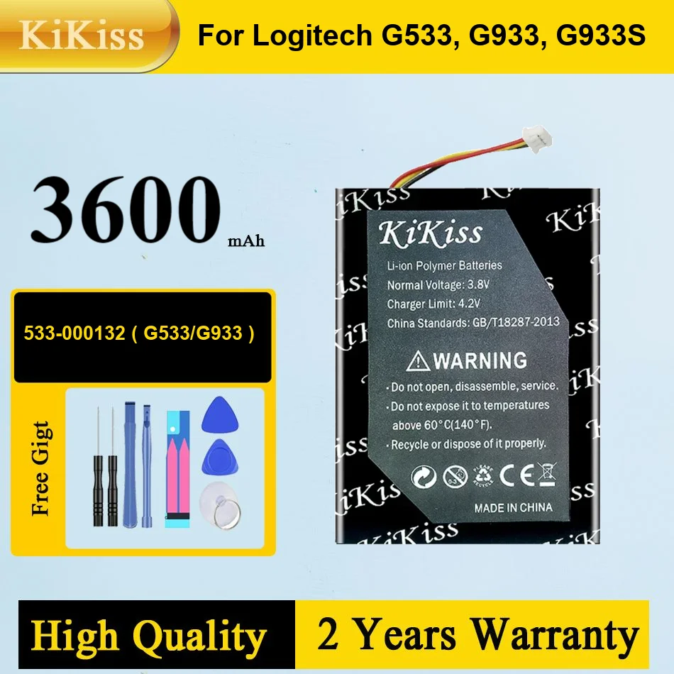 KiKiss Battery for Logitech G533, G933, G533S, G933S, 533-000132, 3600mAh