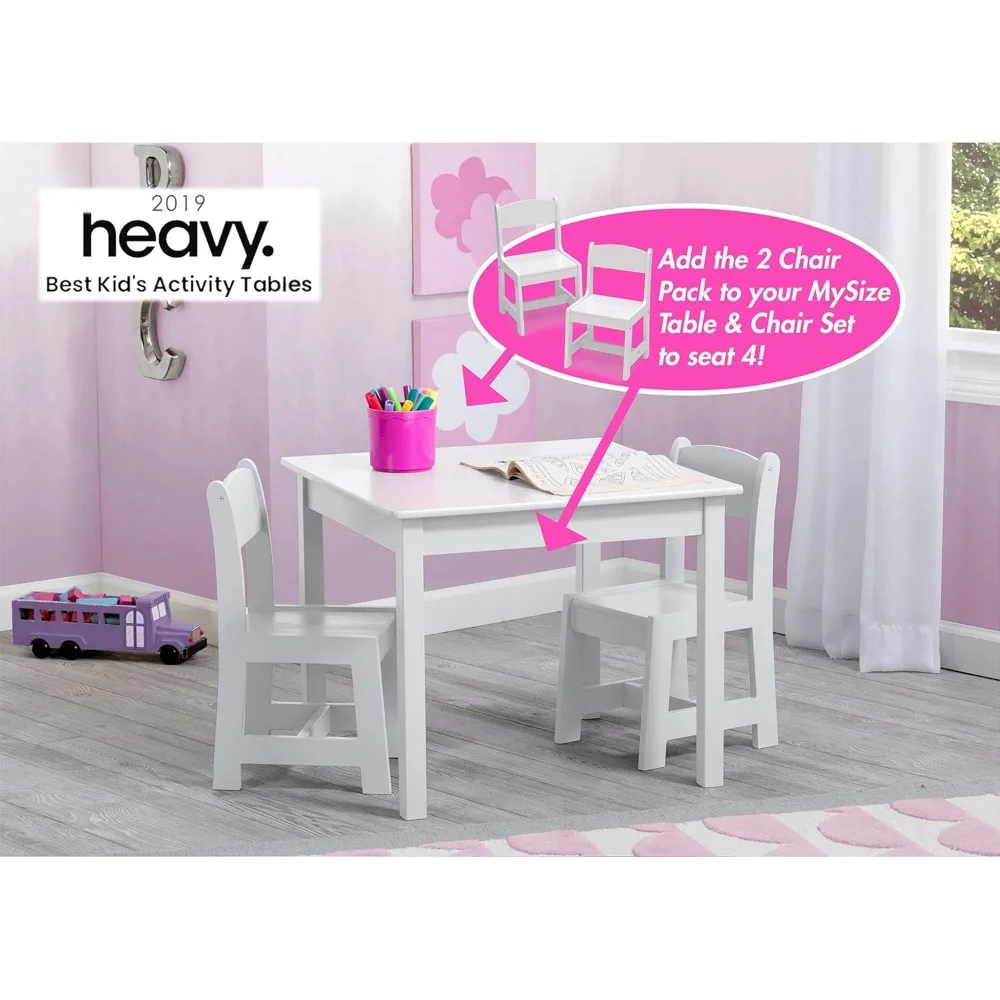 طقم طاولة وكرسي خشبي للأطفال للفنون والحرف اليدوية، وقت الوجبات الخفيفة - معتمد من Greenguard Gold، أبيض، 3 قطع