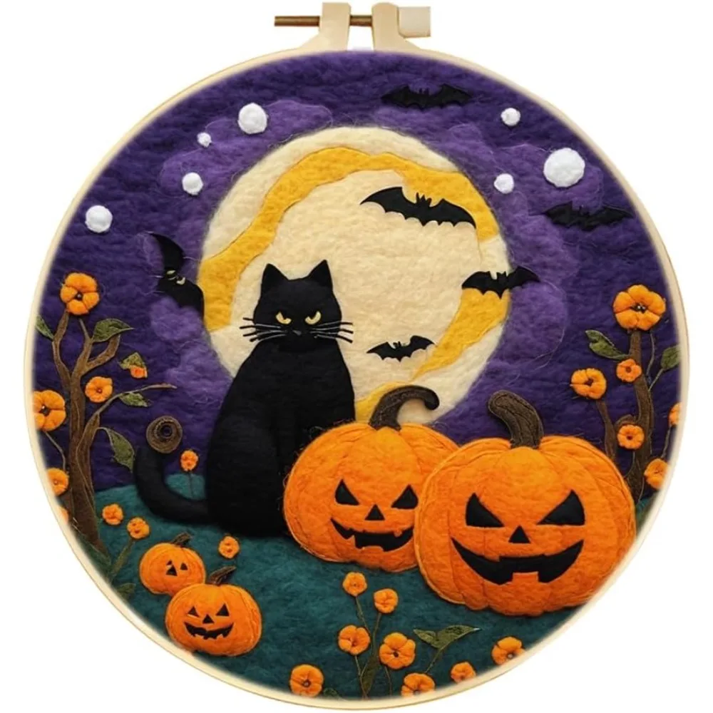 

Набор для валяния игл на Хэллоуин, наборы для рисования из фетра для начинающих, набор для рисования из тыквенного фетра с шерстью, подушечка для валяния стартовой иглы