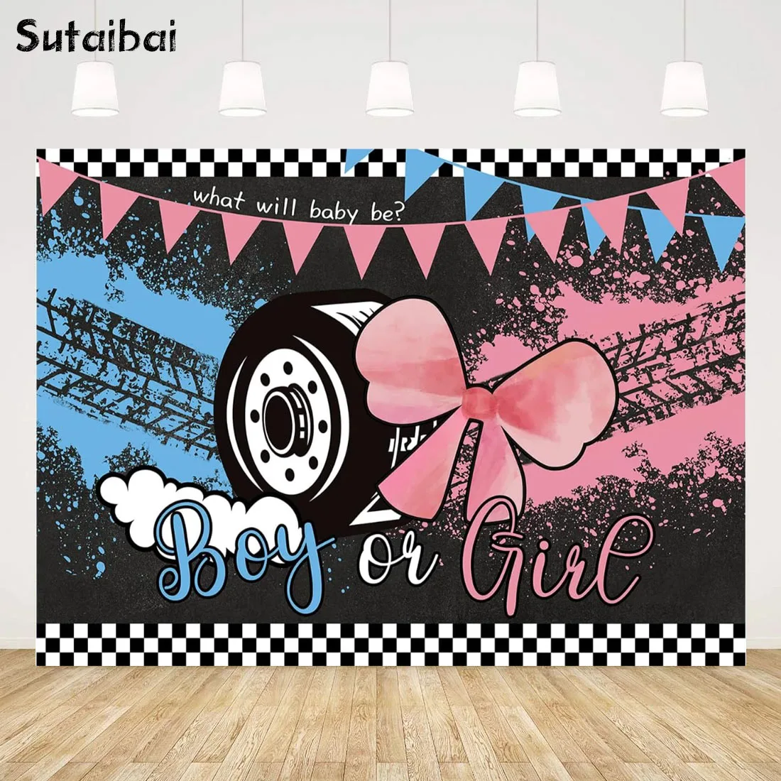 

Burnouts or Bows Gender Reveal Backdrop Boy or Girl Pink or Blue He or She Baby Shower Photography Background Party Decorations