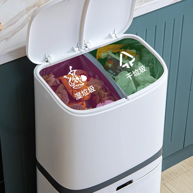 Double-Layer Pedal Trash Bin for Kitchen Garbage, Covered Dry and Wet Separation Containers, Living Room Waste Organizer