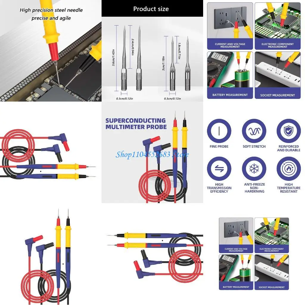 

Y6GD Digital Multimeter Pen Steel Needle Test Probes 110cm Multimeter Probe Wire Pen