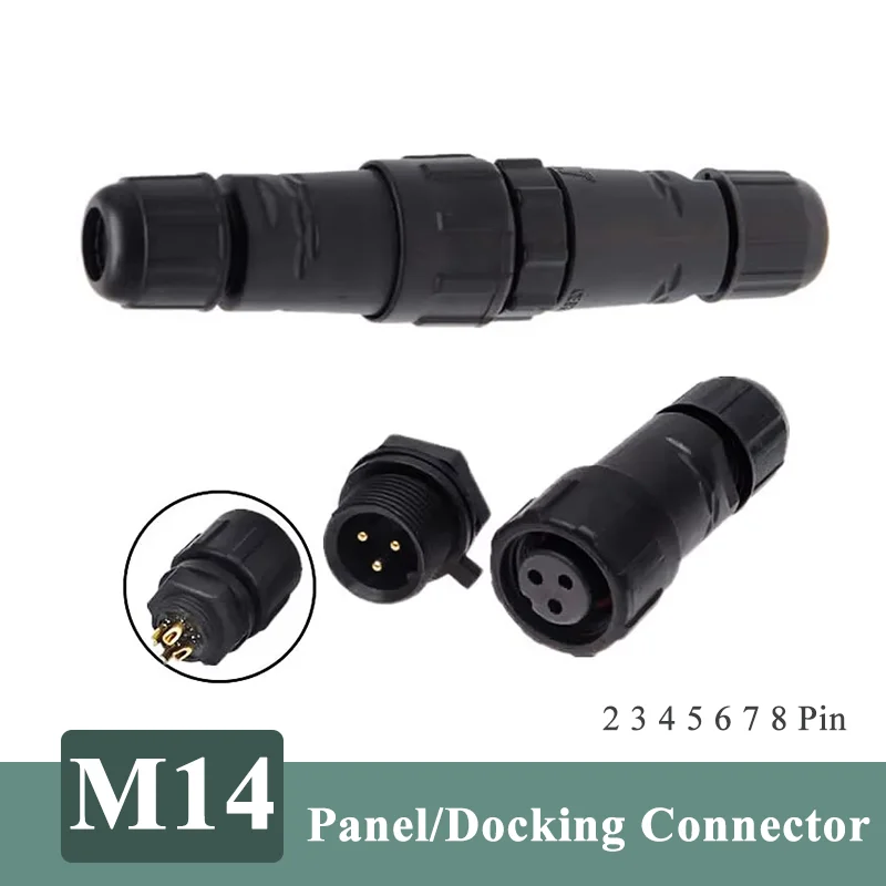 Waterproof M14 2 3 4 5 6 7 8 Pin Welding Connector IP67 4-7mm Aviation Plug Outdoor LED Cable Connector Male Female Connectors