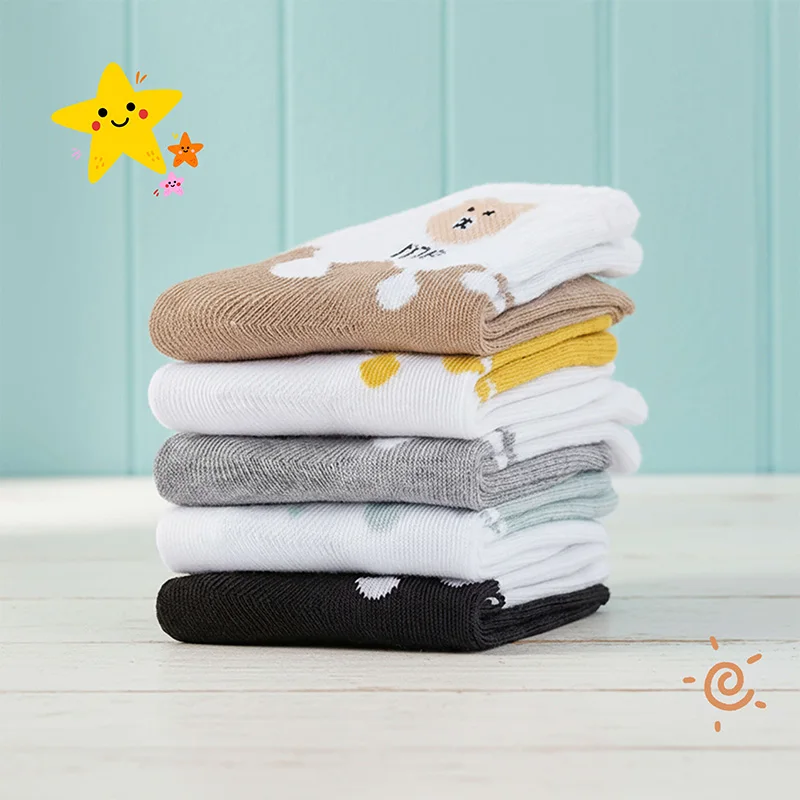 

Cute Baby Socks 5 Pairs, Mid-Calf, Bear Design, Soft Comfortable Breathable, Year-Round Use