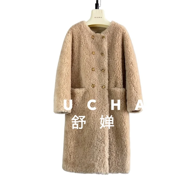 

100% Wool Coat Women New Warm Winter New Sheep Shearing Jacket Long Double-breasted Casacos De Inverno Feminino