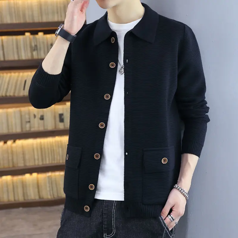 High Quality Streetwear Cardigan Men Fashion Streetwear Sweater Coat Men Spring Autumn New Arrival Thick Warm Wool Tops D20