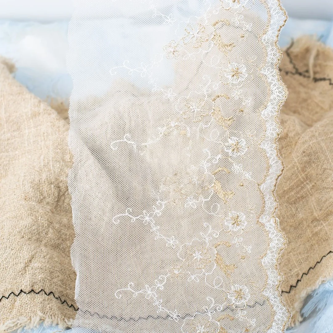 1 jard szerokości 5,9 cala tiulowej koronki, haftowana koronka, koronka w kwiaty do welonu ślubnego, koronka z falbanką do sukienki DIY