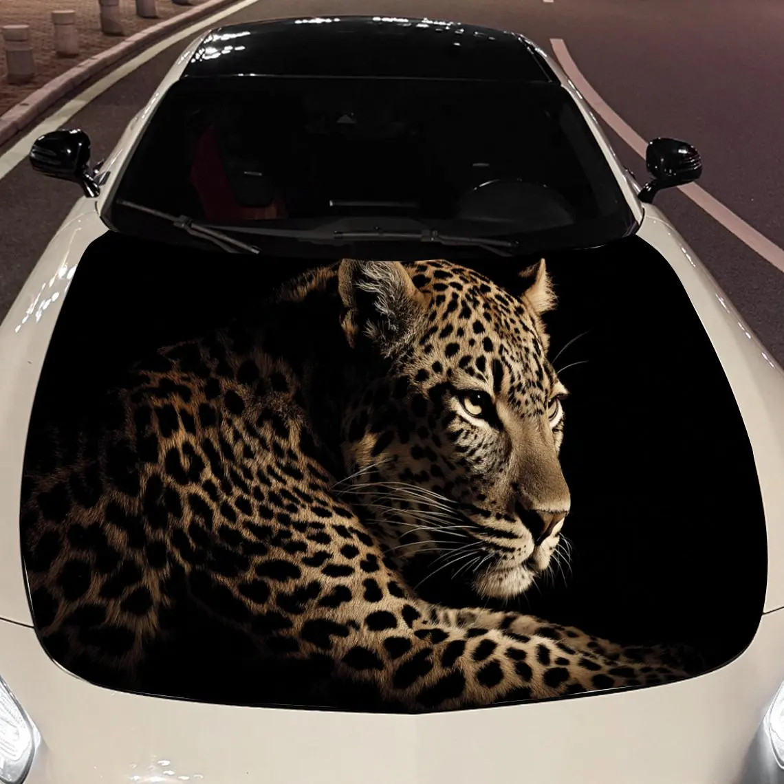 

Car Decals A Leopard Delivering Elegant Demeanor And Textural Richness In A Bold, Contrast - Themed Composition Car Hood Sticker