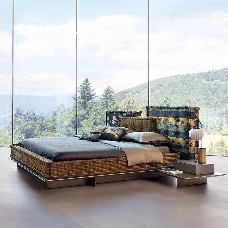Luxury Bedroom Furniture Mixed Color Queen Double Bed Designer Multi-color Cushion Roche Boyce Boyce Mahjong Upholstered Bed