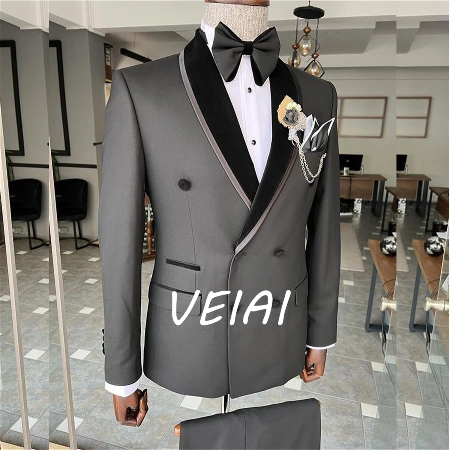 

CustomizedDouble Breasted Men Suits Black Shawl Lapel Hombres Terno Wedding Prom Groom Casual Two Piece Jacket Pants Vestido De