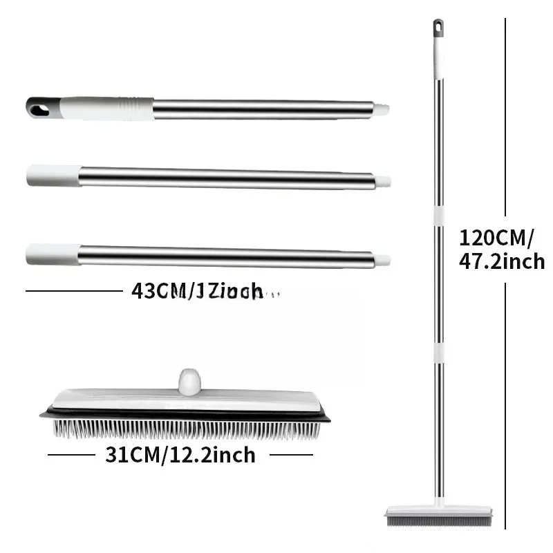 Pet Hair Carpet Hair Removal Broom Scrape Dust Free Hand Wash Rubber Floor Soft Hair Brush Cleaning Long Handle Brush