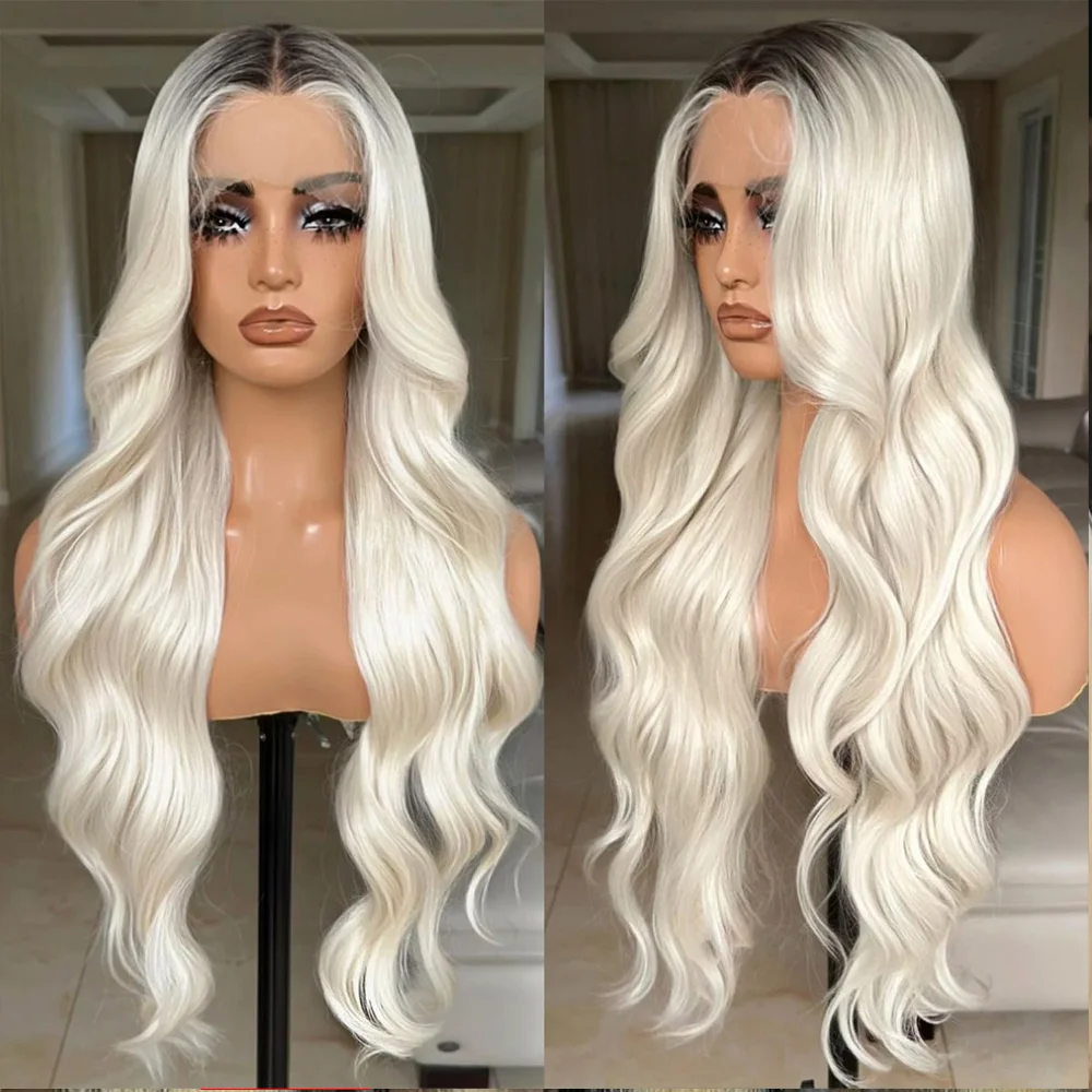 

Мягкая объемная волна с объемной волной Натуральный 1B60 Синтетический парик фронта шнурка Длинный волнистый странный прямой парик для женщин Натуральная линия волос