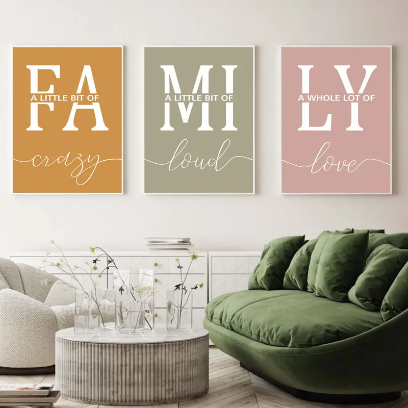 Simple Colorful Family Words Canvas Art Painting Modern Wall Decorative Poster Prints for Living Room Bedroom Home Decor Picture