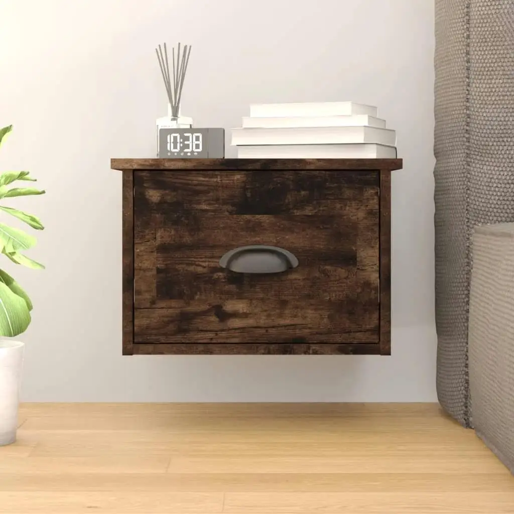 Wall-Mounted Bedside Cabinet in Smoked Oak - 41.5x36x28cm Storage Solution