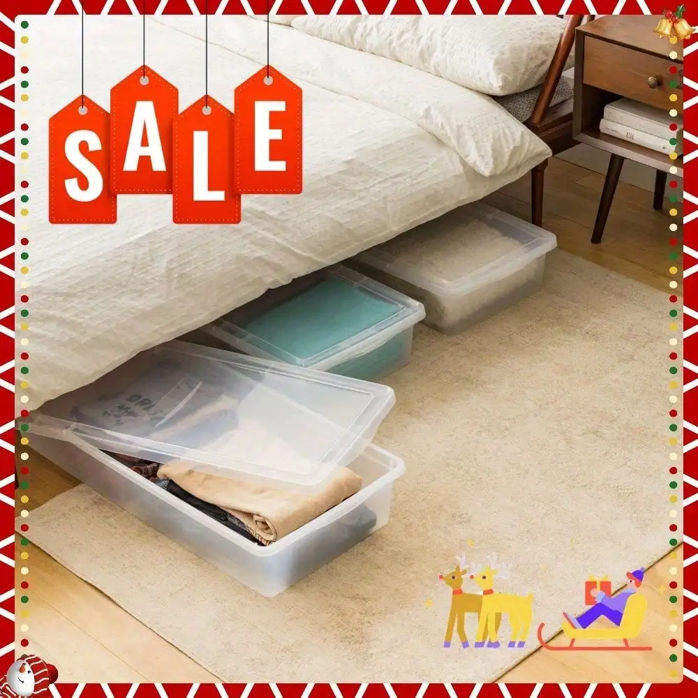 

6 pieces 41 quart clear plastic storage box with lid, stackable design for storing seasonal clothing, festive decorations
