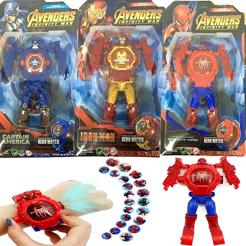 Disney Frozen Avengers Deformation Electronic Watch Boy girl Toy Cartoon iron Man spiderman Transformed Robot child Gift Watch