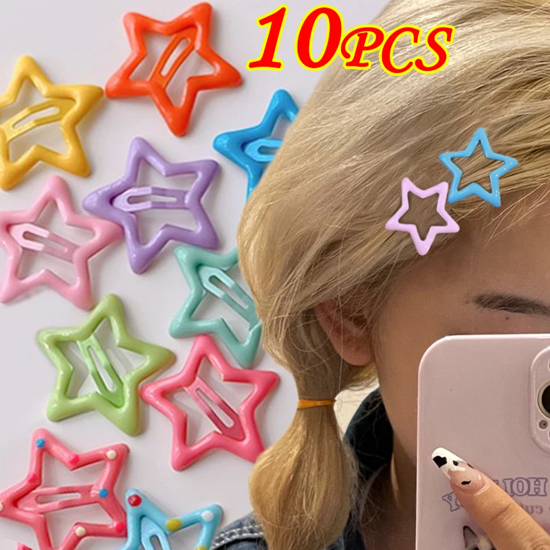 Colorful Star BB Hairclips Girls Y2K Cute Star Barrettes Women Simple Metal Snap Clip Headdress Hair Jewelry Accessories 2-10Pcs