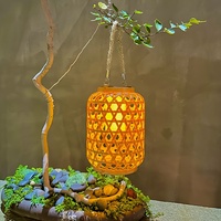 Solar Hanging Lantern Imitation Bamboo Lantern Outdoor Waterproof Plastic Rattan Lantern Courtyard Decoration Garden Light