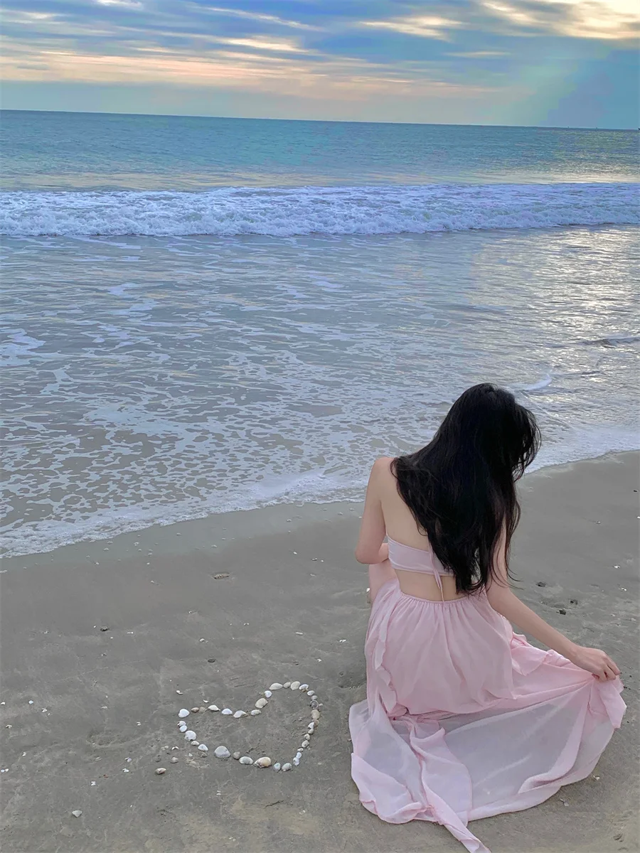 Vestidos femininos vestido preto seersucker plissado praia férias resort arejado legal em camadas bainha babado com decote em v ilha tropical deslocamento